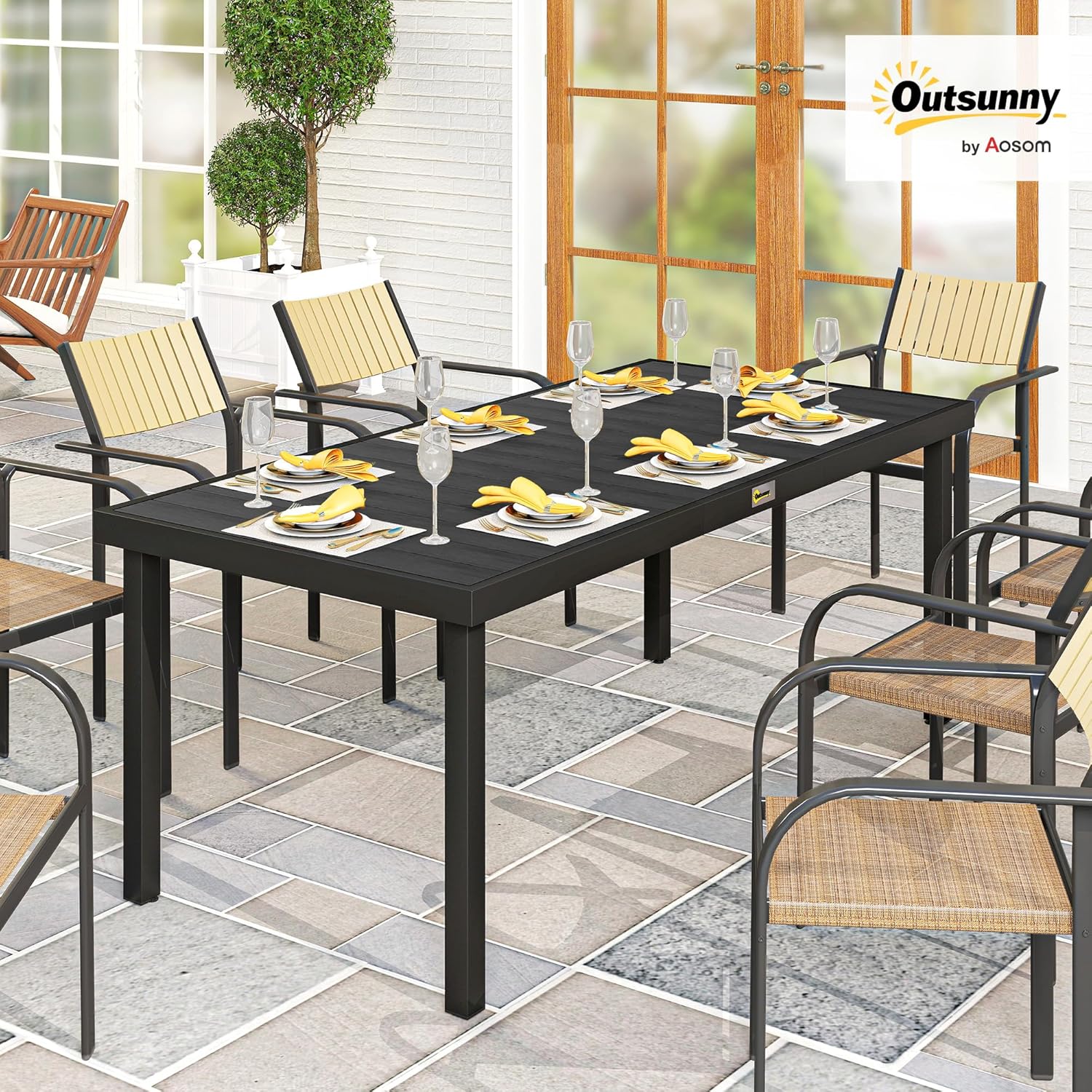 Table à Manger de Jardin pour 8 Personnes, Table de Jardin extérieure en Aluminium, pour Patio, terrasse, 190 x 90 x 74 cm, Noir