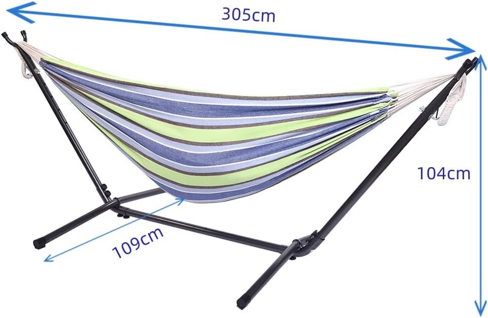 Hamac sur Pied, Capacité de Charge 250kg, Réglable en Hauteur, 305x109x104 cm, Support métallique - pour 1-2 Personnes (Vert-Violet)