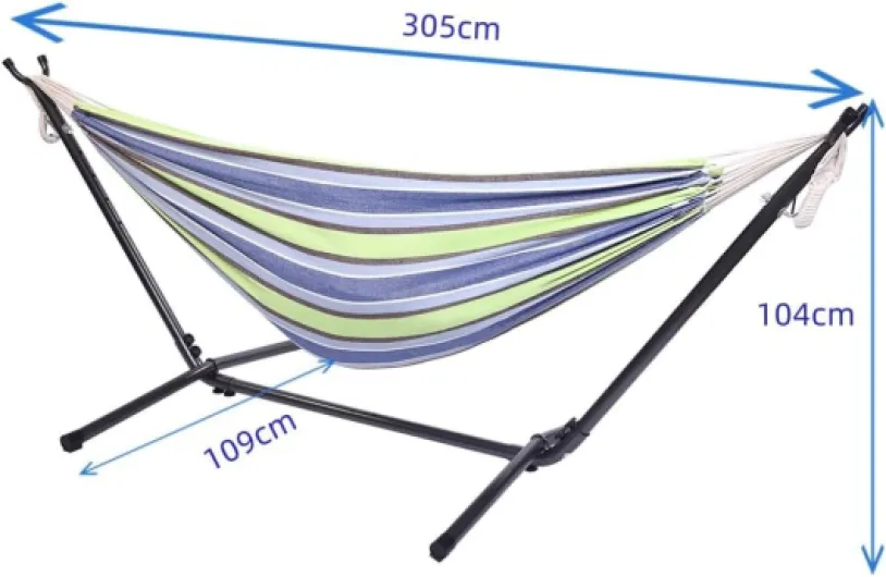 Hamac sur Pied, Capacité de Charge 250kg, Réglable en Hauteur, 305x109x104 cm, Support métallique - pour 1-2 Personnes (Vert-Violet)
