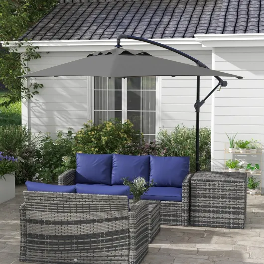 Parasol déporté 3 x 2 m parasol rectangulaire extérieur avec manivelle et 6 baleines acier protection UV Gris