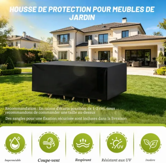 Housse Salon de Jardin, Housse de Table Jardin Rectangulaire, Couverture de Protection Meubles Bâche Salon de Jardin Imperméable Anti-UV, Bache Table Exterieur (Schwarz, 213*132*72cm) 213*132*72cm 600D Noir