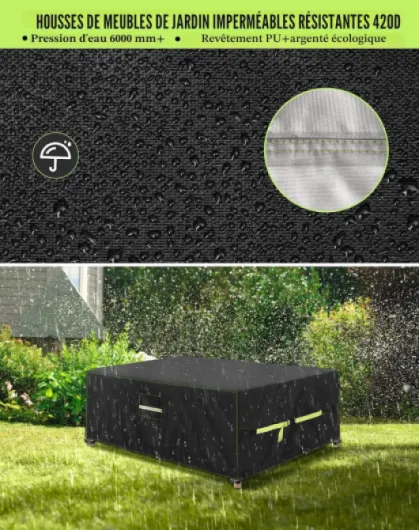 VDISRR Housse Table De Jardin avec évent, 420D Oxford Tissu Housse Salon de Jardin 220x110x70cm, Housses pour Mobilier Bâche de Protection pour Meubles Imperméable, Coupe-Vent, Anti-UV, Indéchirable Gris 220x110x70cm