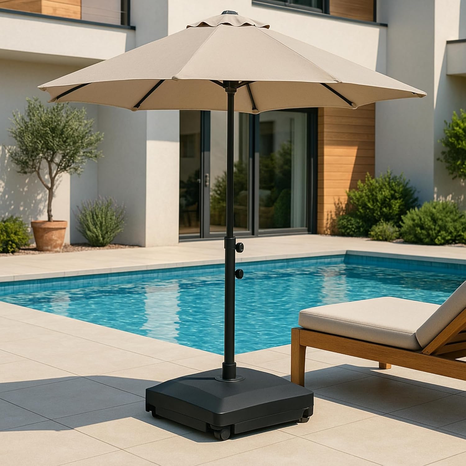 Pied de Parasol sur roulettes 40 kg - Pied de Parasol Lourd à Remplir Eau/Sable - Dalle Parasol pour Tiges de 32/38/48 mm - Anti-Vent, Terrasse et Jardin 49,5x49,5x10 cm