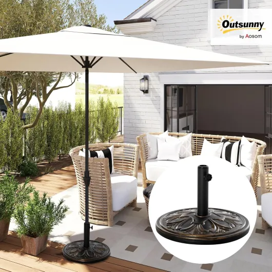 Pied de parasol rond base de lestage Ø 48 x 34H cm ciment HDPE motif fleurs de lys poids net 13 Kg noir doré