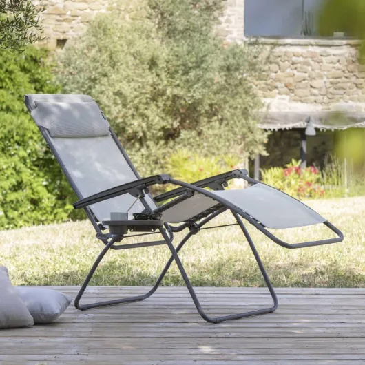 MOBILIER - Fauteuil Relax Zéro Gravité R Clip - Chaise Longue Pliante Terrasse et Jardin - Toile Batyline Résistante - Transat Multiposition, Tout Confort, Fabriqué en France - Beige SEIGLE