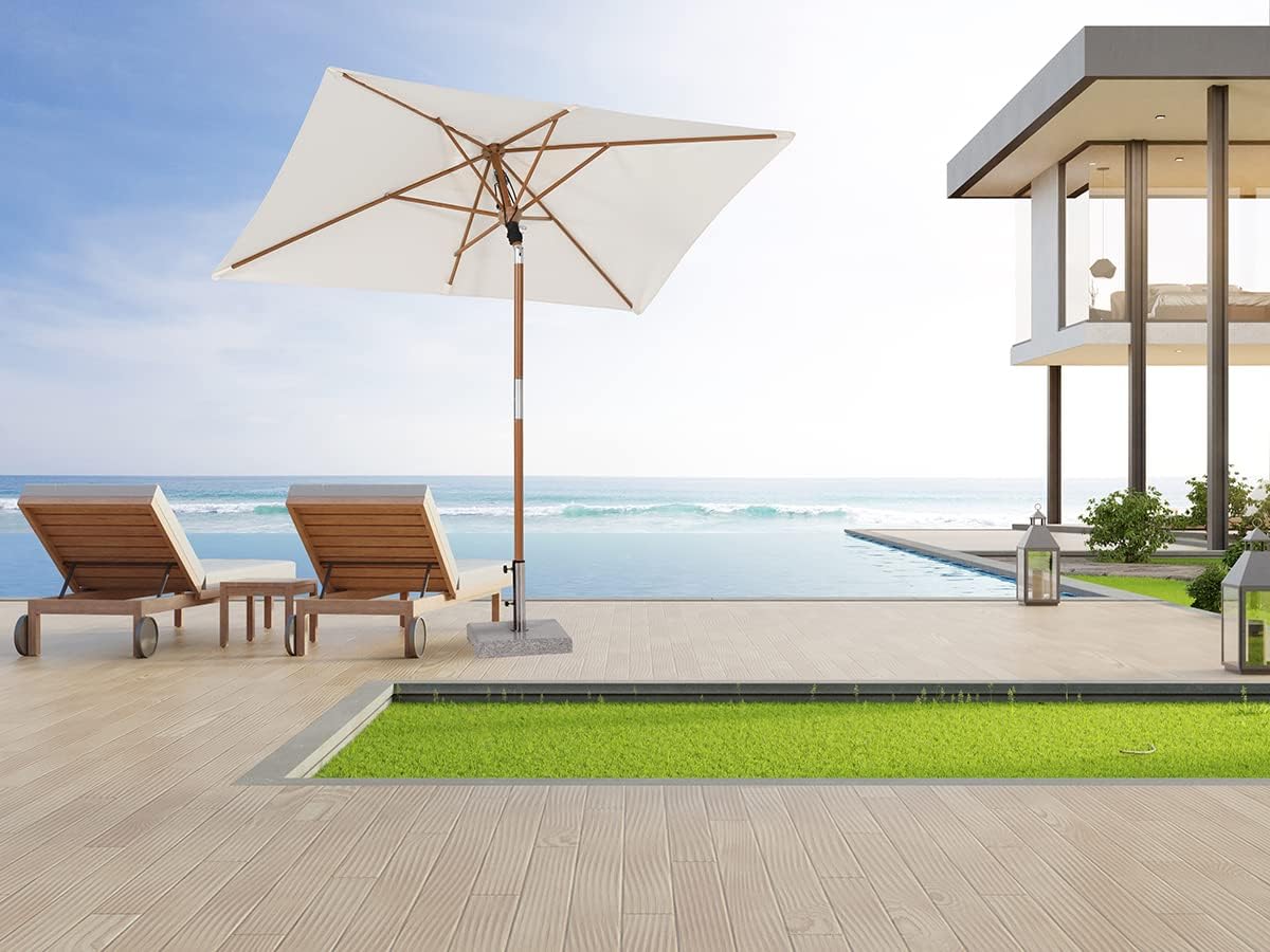 Parasol Rectangulaire en Bois 200x150 cm pour Marché/Jardin – UV50+ Inclinable avec Toile Recyclée GRS Créme 200 × 150 cm Crème