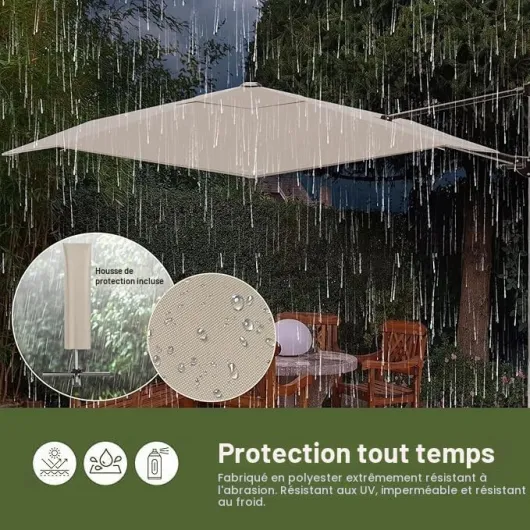 Parasol de Jardin Exterieur pour Terrasse Balcon Patio Piscine déporté - Toile Inclinable avec Manivelle 330 cm - Housse de Protection UV 50+, Beige