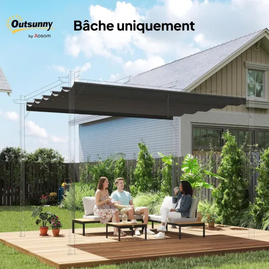 Toile de Toit pour pergola tonnelle rétractable de 4 x 3 m - Toile Uniquement 350 x 260 cm Gris foncé