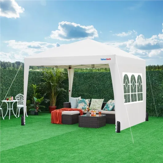 Tonnelle de Jardin 3x3m, Tente de Camping avec 4 Parois Latérales, Tente Pliante pour Jardin Fête Mariage Sport Blanc