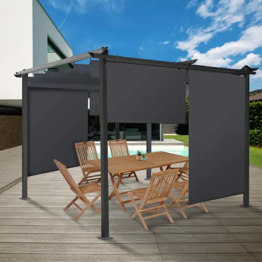 Lot de 2 Stores enrouleurs L.124 x H - 225 CM pour pergola Gris Anthracite