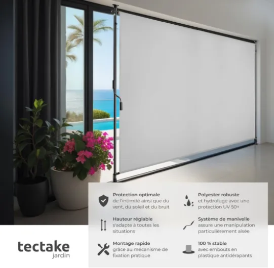 ® Store banne sans Perçage Vertical avec Manivelle, Multi-Fonction Store Vertical Enroulable Brise Soleil Brise Vue Jardin Balcon Opaque en Acier laqué époxy - Gris Clair, 200x310cm 200 x 310 cm Gris Clair